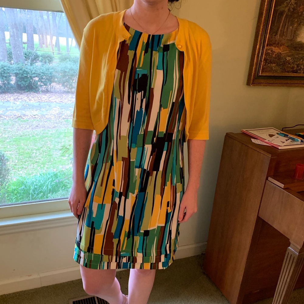Sleeveless dress and sweater